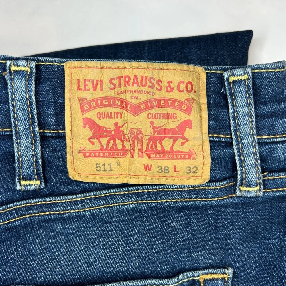 Levi's 511 Slim Fit Jeans Men's 38x32 Dark Wash Indigo Stretch Denim - Picture 6 of 6